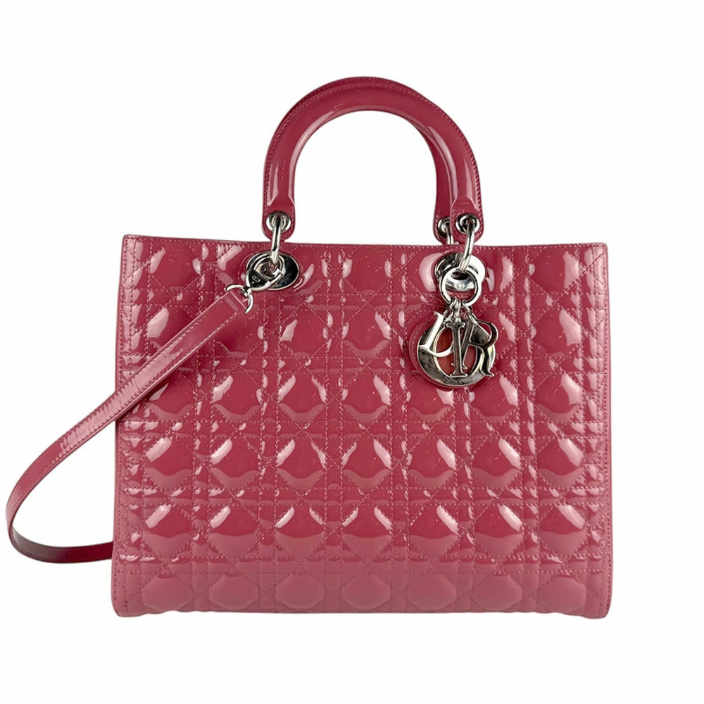 Christian Dior Lady 2way Shoulder Bag Patent Vernis leather mauve pink